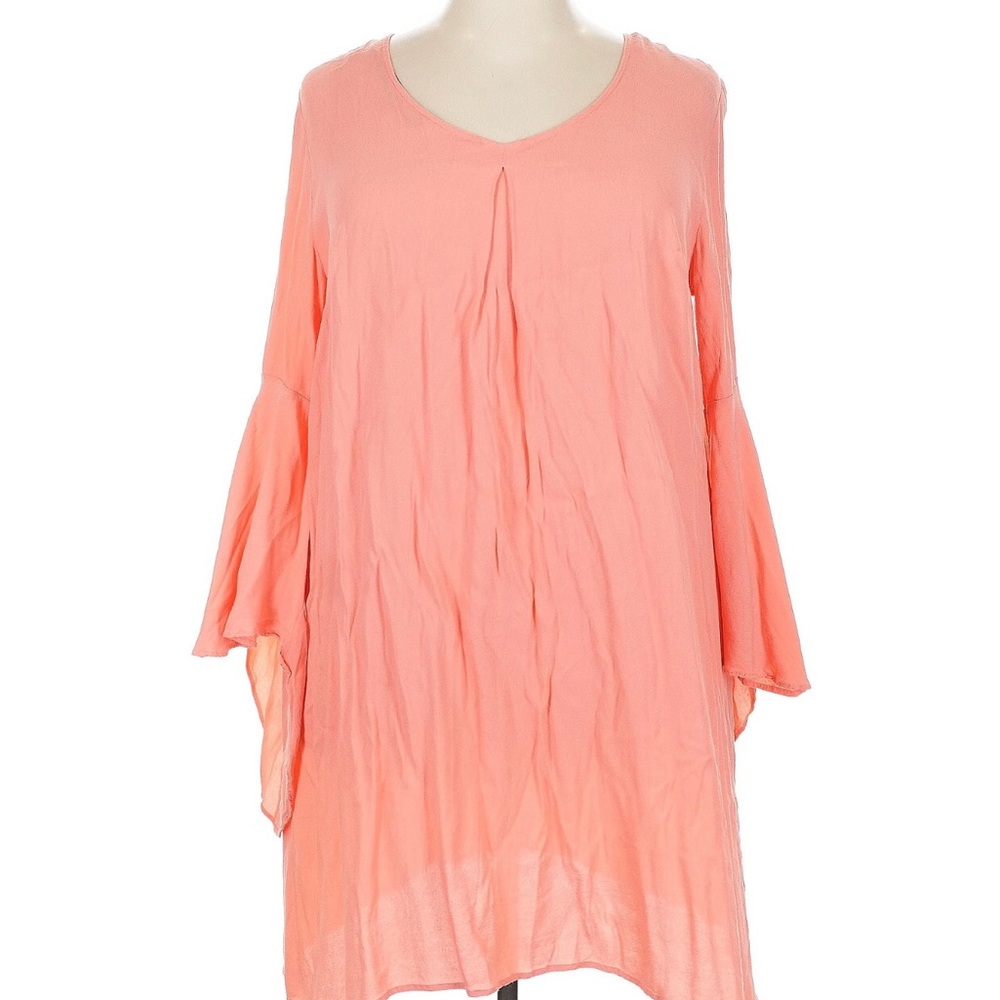 Eloquii Coral Pink Flowy V-Neck Tunic